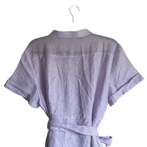 Hill House Laura Dress Linen Lilac Stripe Pockets Belted NWT - Picture 9 of 12